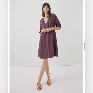 Organic Coastal Double Gauze Crossover Dress in Maroon